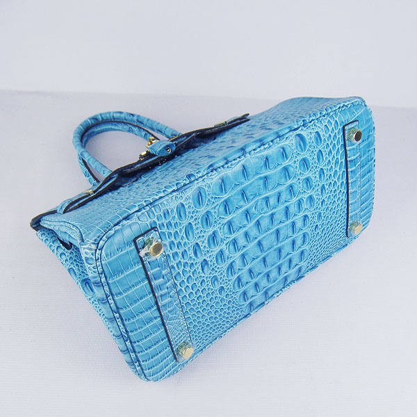 Replica Hermes Birkin 30CM Crocodile Head Veins Bag Light Blue 6088 On Sale - Click Image to Close